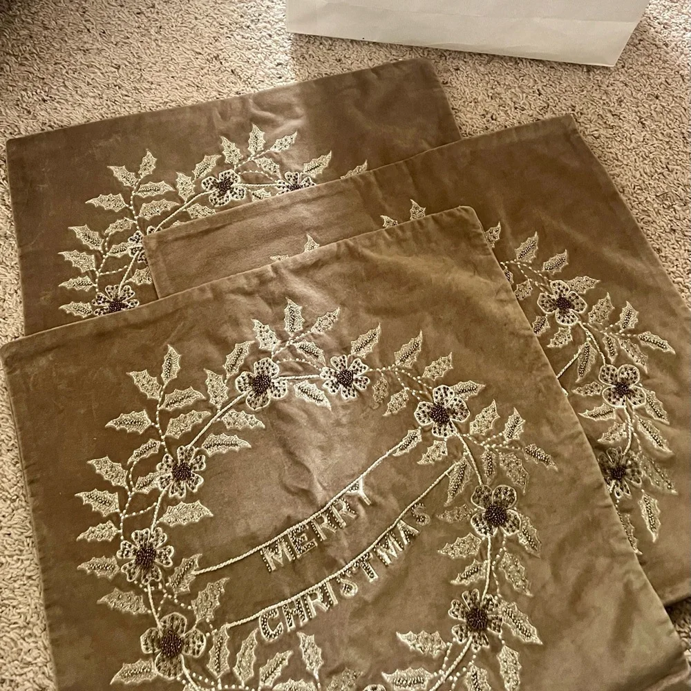 Pottery Barn Three Sequin Merry Christmas Pillow Covers - Picture 3 of 3